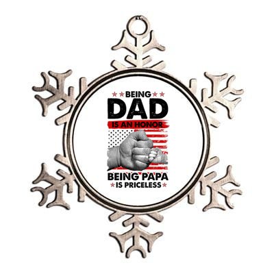 Being Dad Is An Honor Being Papa Is Priceless USA American Flag Metallic Star Ornament