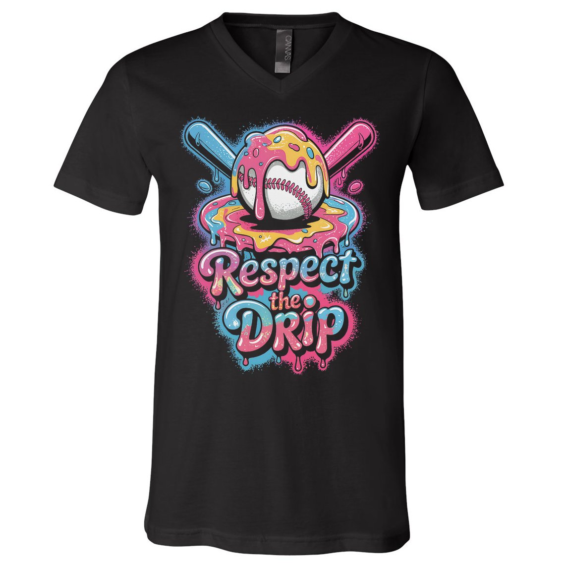 Baseball Drip Ice Cream Style For And Women V-Neck T-Shirt
