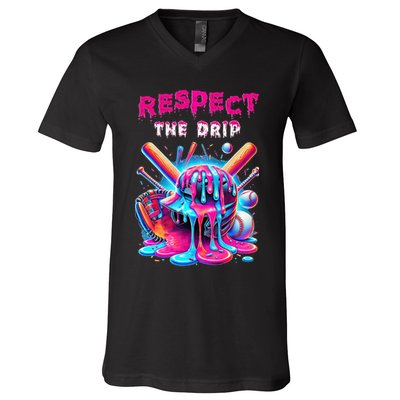Baseball Drip Ice Cream Drip Respect The Drip V-Neck T-Shirt