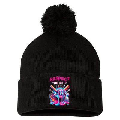 Baseball Drip Ice Cream Drip Respect The Drip Pom Pom 12in Knit Beanie