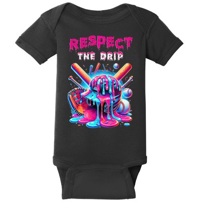Baseball Drip Ice Cream Drip Respect The Drip Baby Bodysuit