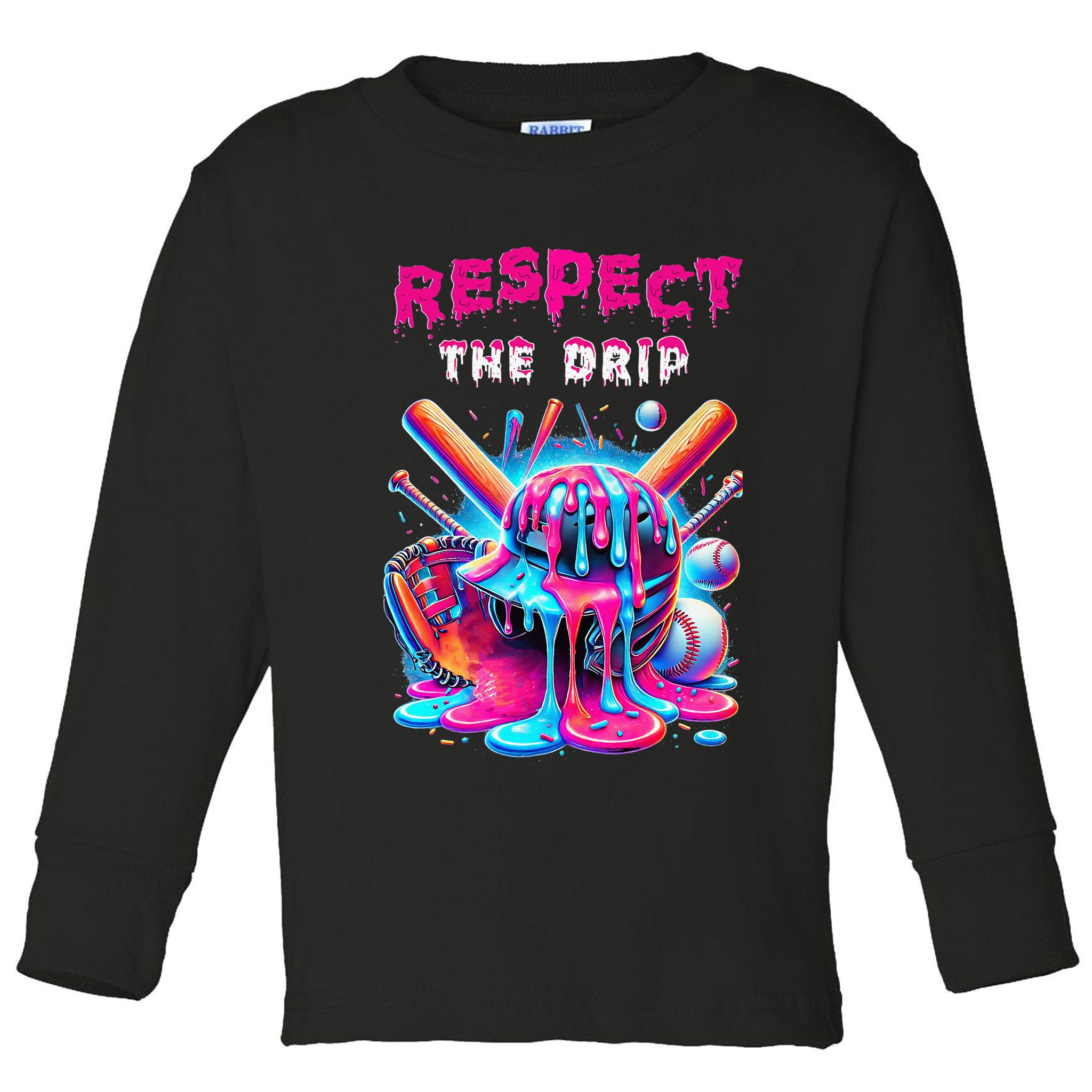 Baseball Drip Ice Cream Drip Respect The Drip Toddler Long Sleeve Shirt