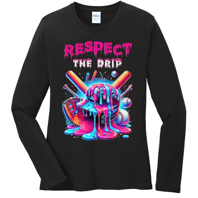 Baseball Drip Ice Cream Drip Respect The Drip Ladies Long Sleeve Shirt