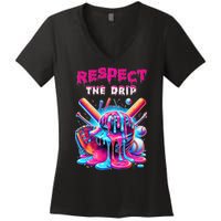 Baseball Drip Ice Cream Drip Respect The Drip Women's V-Neck T-Shirt