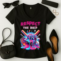 Baseball Drip Ice Cream Drip Respect The Drip Women's V-Neck T-Shirt