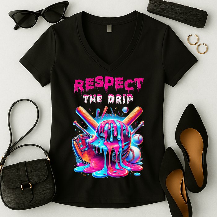 Baseball Drip Ice Cream Drip Respect The Drip Women's V-Neck T-Shirt
