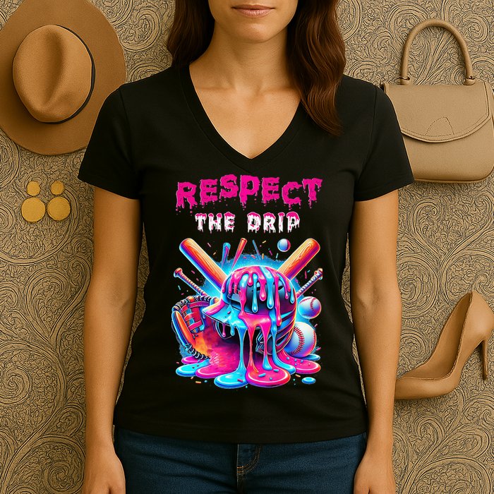 Baseball Drip Ice Cream Drip Respect The Drip Women's V-Neck T-Shirt