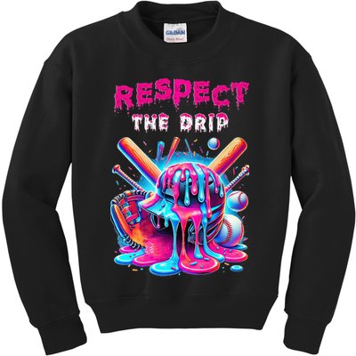 Baseball Drip Ice Cream Drip Respect The Drip Kids Sweatshirt