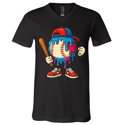 Baseball Drip Ice Cream Drip Sport Game Day V-Neck T-Shirt
