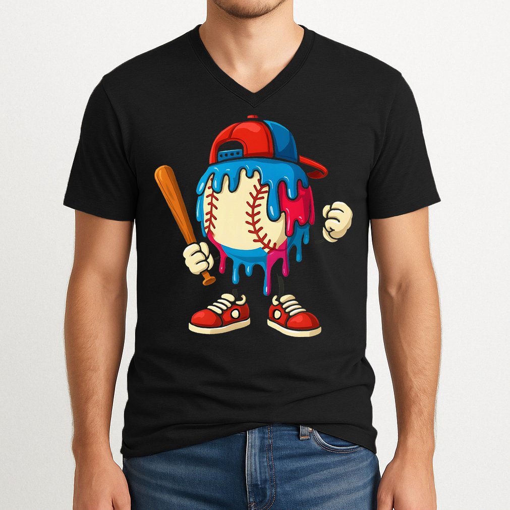Baseball Drip Ice Cream Drip Sport Game Day V-Neck T-Shirt
