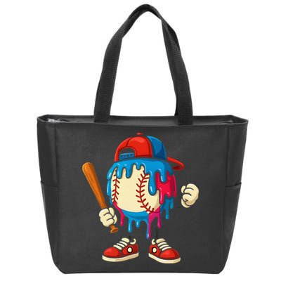 Baseball Drip Ice Cream Drip Sport Game Day Zip Tote Bag