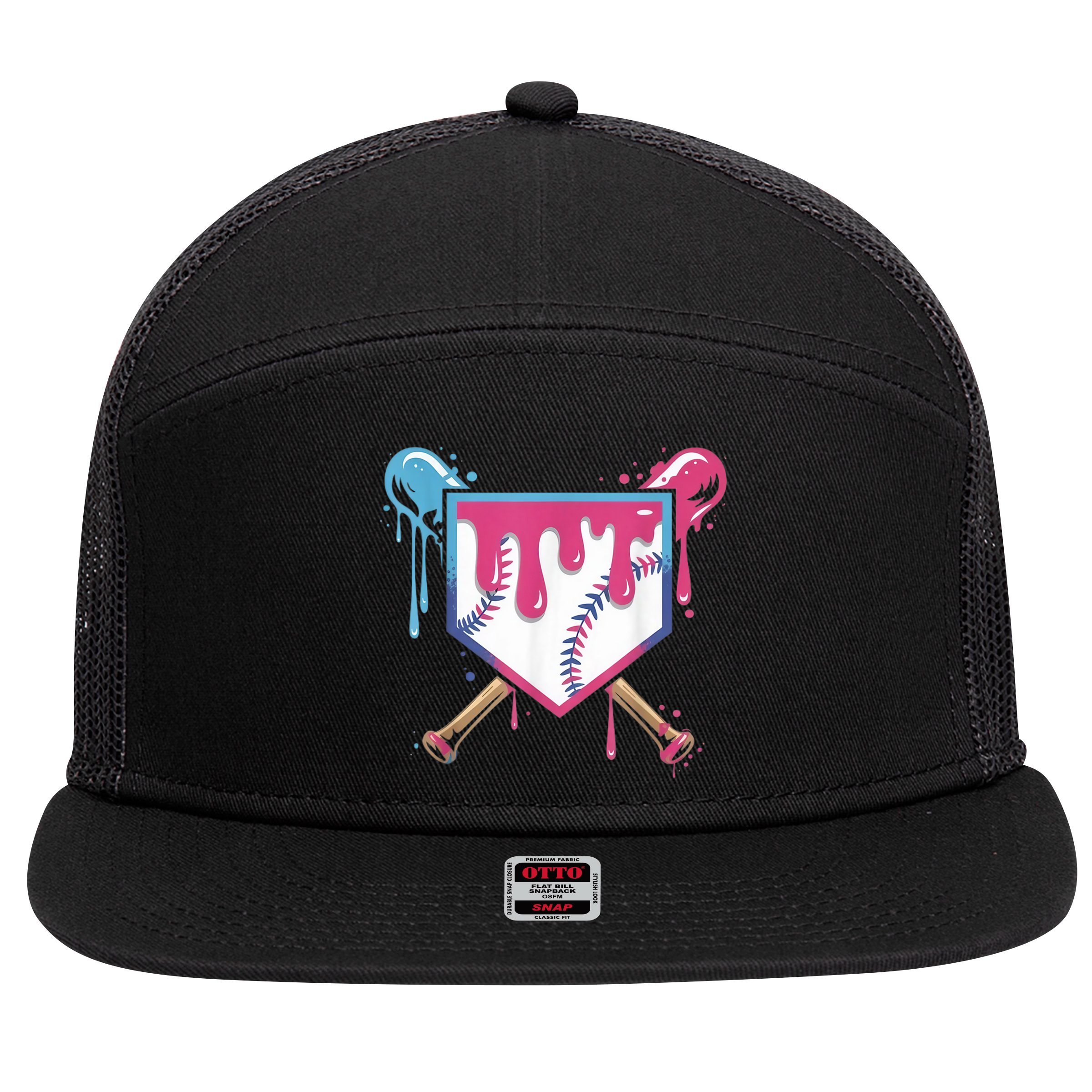 Baseball Drip  Ice Cream Drip Bo.ys Baseball 7 Panel Mesh Trucker Snapback Hat