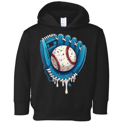 Baseball Drip Ice Cream Sprinkles Baseball Glove Toddler Hoodie
