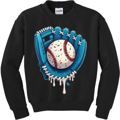 Baseball Drip Ice Cream Sprinkles Baseball Glove Kids Sweatshirt