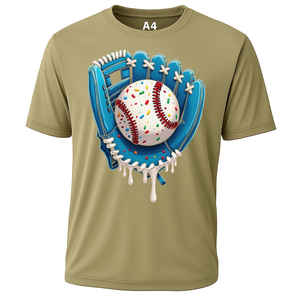 Baseball Drip Ice Cream Sprinkles Baseball Glove Cooling Performance Crew T-Shirt