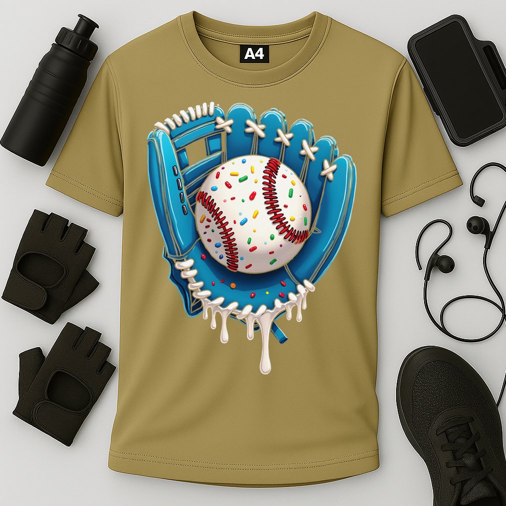 Baseball Drip Ice Cream Sprinkles Baseball Glove Cooling Performance Crew T-Shirt