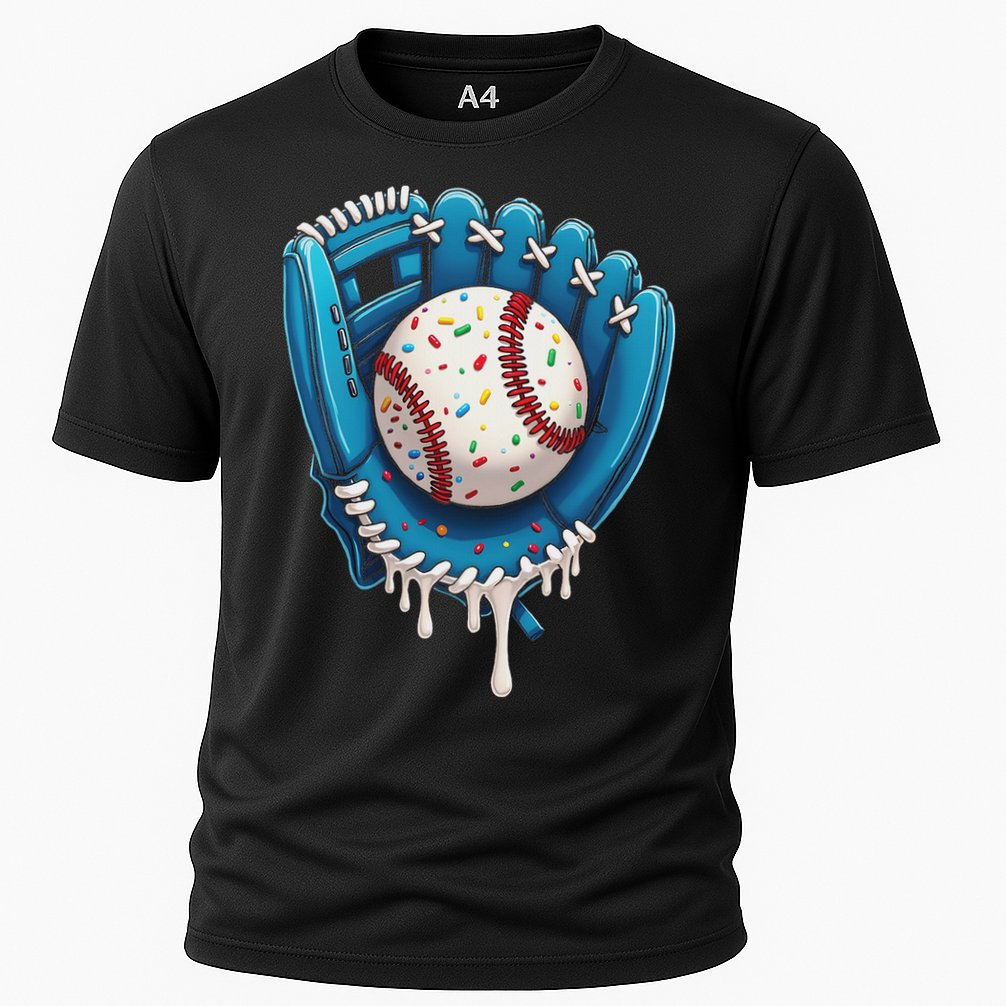 Baseball Drip Ice Cream Sprinkles Baseball Glove Cooling Performance Crew T-Shirt