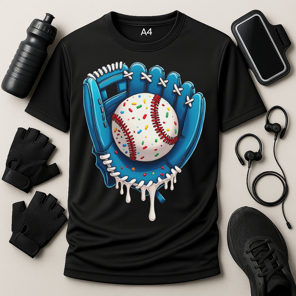 Baseball Drip Ice Cream Sprinkles Baseball Glove Cooling Performance Crew T-Shirt