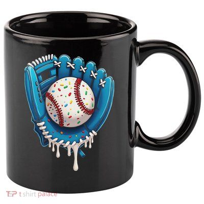 Baseball Drip Ice Cream Sprinkles Baseball Glove 11oz C Handle Ceramic Mug