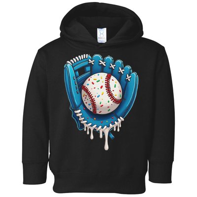 Baseball Drip Ice Cream Sprinkles Baseball Glove Toddler Hoodie
