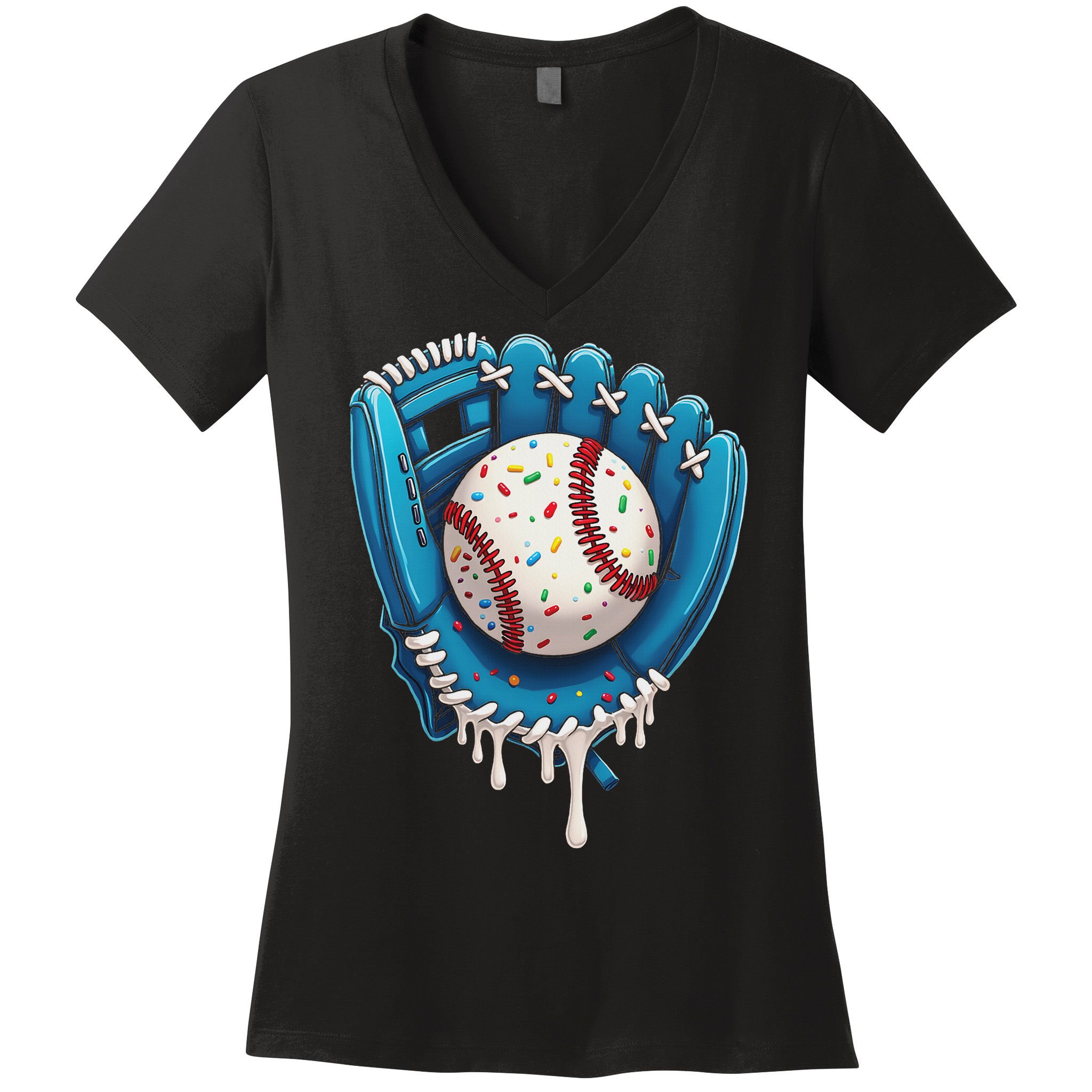 Baseball Drip Ice Cream Sprinkles Baseball Glove Women's V-Neck T-Shirt