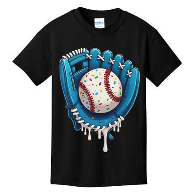 Baseball Drip Ice Cream Sprinkles Baseball Glove Kids T-Shirt