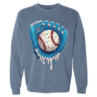 Baseball Drip Ice Cream Sprinkles Baseball Glove Garment-Dyed Sweatshirt