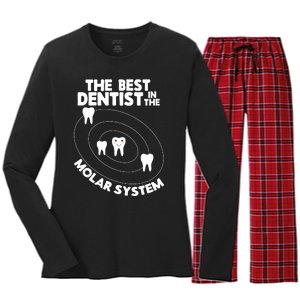 Best Dentist In The Molar System Design Funny Tooth Pun Women's Long Sleeve Flannel Pajama Set 