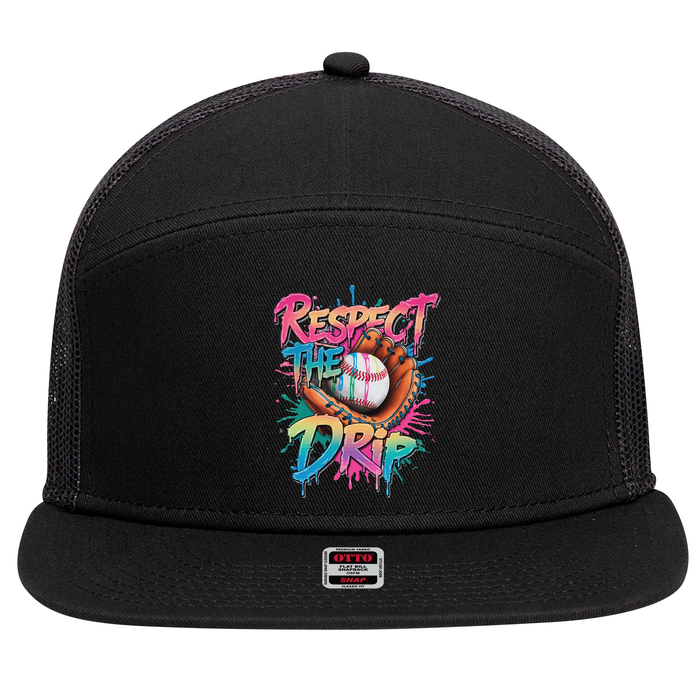 Baseball Drip Ice Cream Drip Respect The Drip 7 Panel Mesh Trucker Snapback Hat