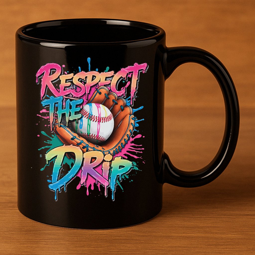 Baseball Drip Ice Cream Drip Respect The Drip 11oz C Handle Ceramic Mug