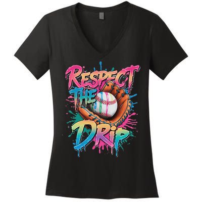 Baseball Drip Ice Cream Drip Respect The Drip Women's V-Neck T-Shirt