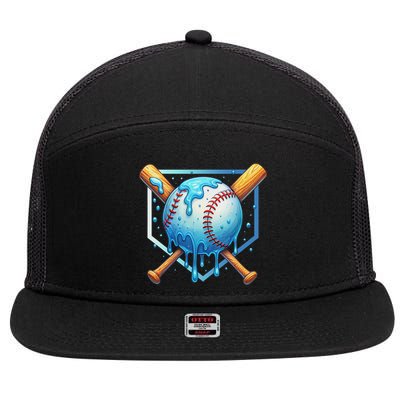Baseball Dripping Ice Cream Drip Baseball 7 Panel Mesh Trucker Snapback Hat