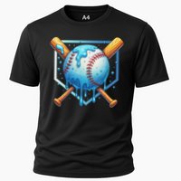 Baseball Dripping Ice Cream Drip Baseball Cooling Performance Crew T-Shirt