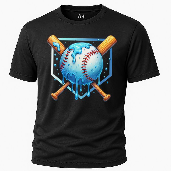 Baseball Dripping Ice Cream Drip Baseball Cooling Performance Crew T-Shirt