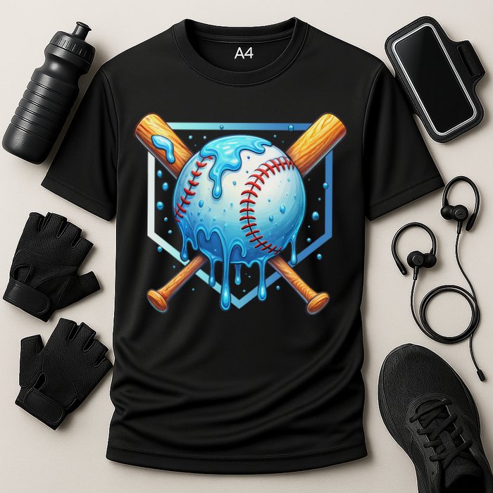 Baseball Dripping Ice Cream Drip Baseball Cooling Performance Crew T-Shirt