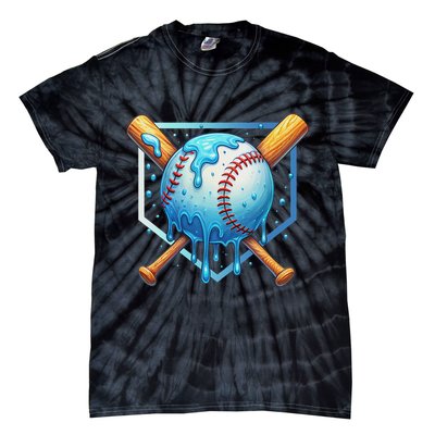 Baseball Dripping Ice Cream Drip Baseball Tie-Dye T-Shirt