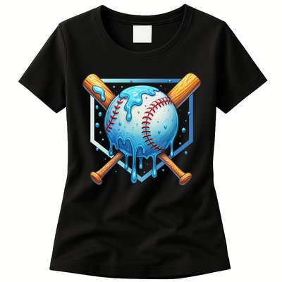 Baseball Dripping Ice Cream Drip Baseball Womens T-Shirt