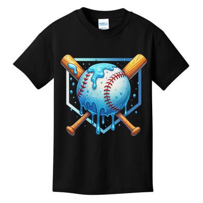 Baseball Dripping Ice Cream Drip Baseball Kids T-Shirt