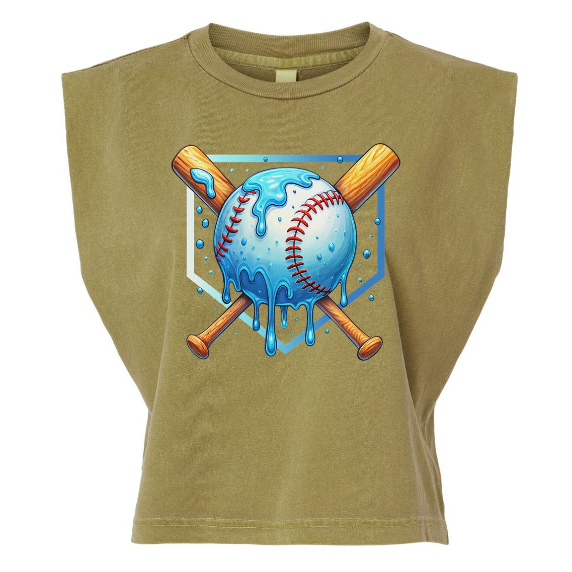 Baseball Dripping Ice Cream Drip Baseball Garment-Dyed Women's Muscle Tee