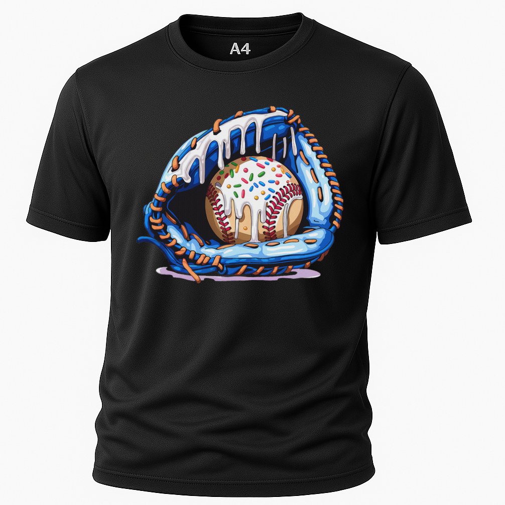 Baseball Drip Ice Cream Sprinkles Baseball Glove Cooling Performance Crew T-Shirt