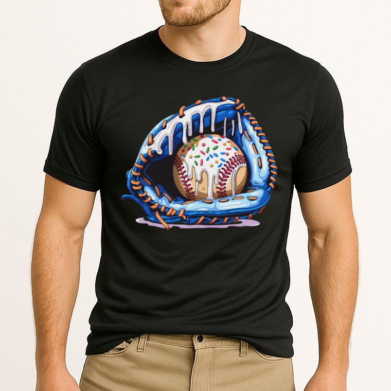 Baseball Drip Ice Cream Sprinkles Baseball Glove Cooling Performance Crew T-Shirt