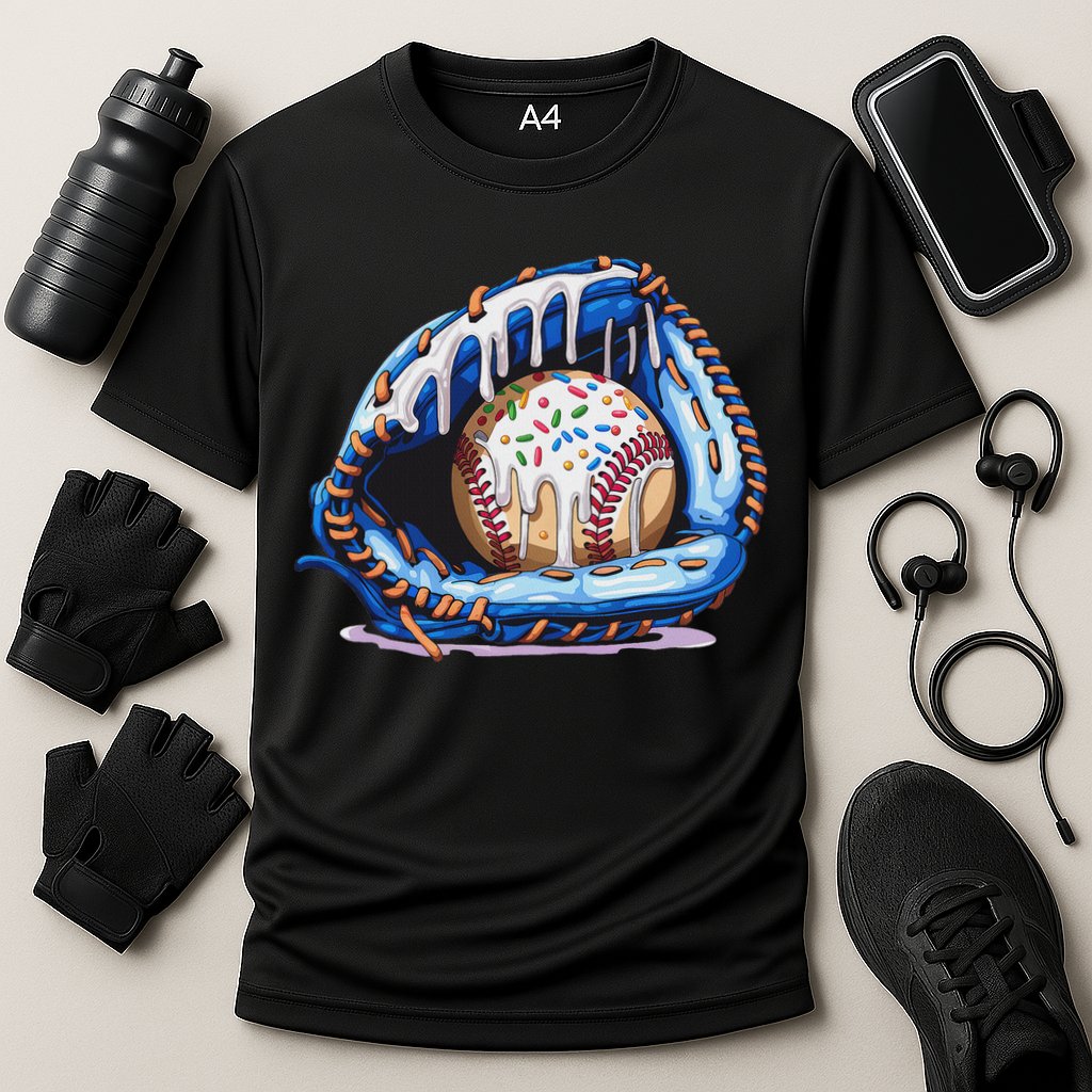 Baseball Drip Ice Cream Sprinkles Baseball Glove Cooling Performance Crew T-Shirt