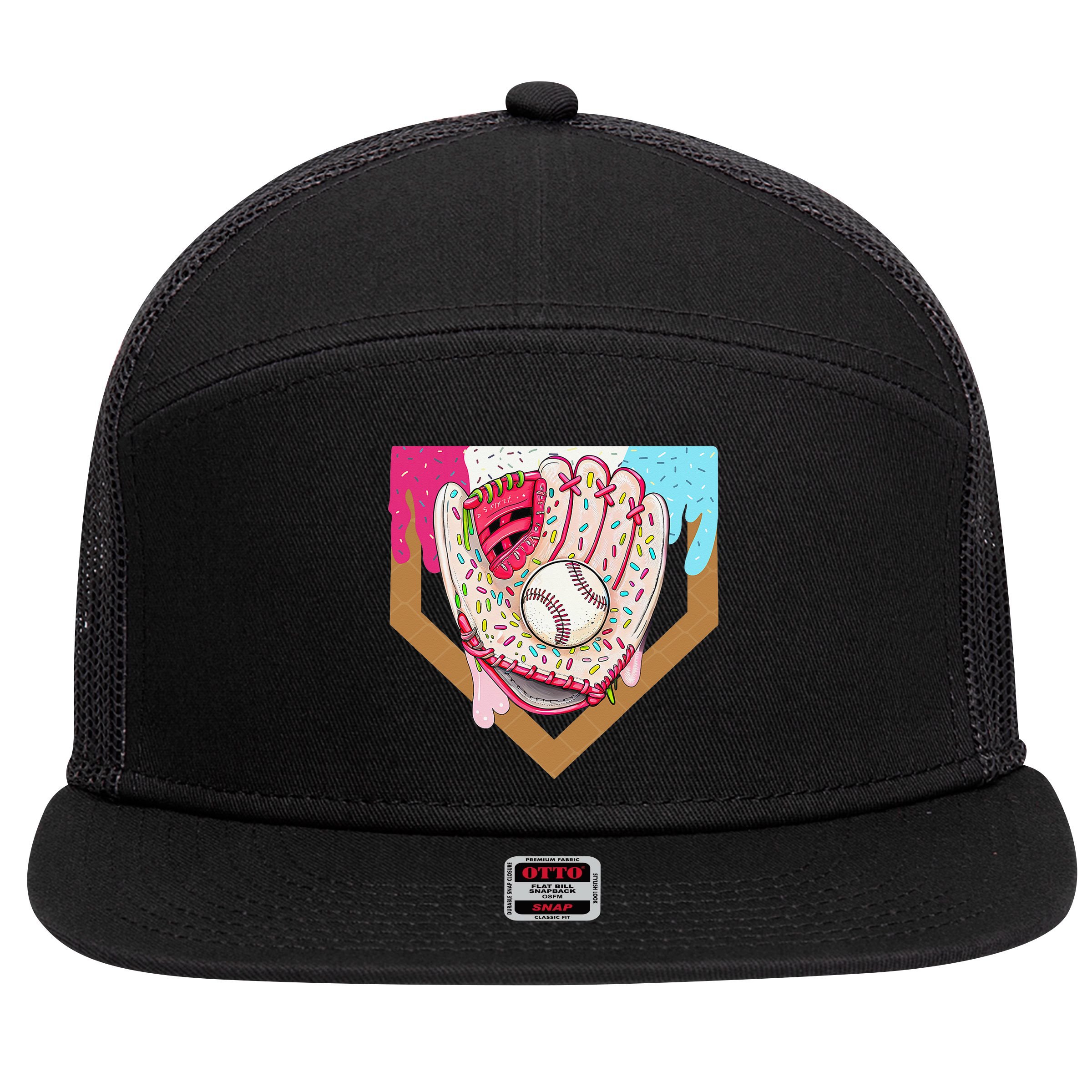 Baseball Drip Ice Cream Cone Drip Baseball 7 Panel Mesh Trucker Snapback Hat