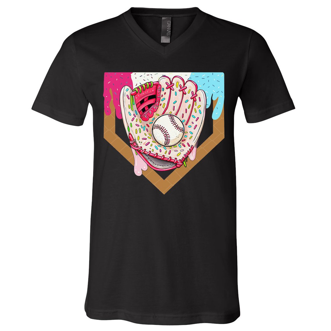 Baseball Drip Ice Cream Cone Drip Baseball V-Neck T-Shirt
