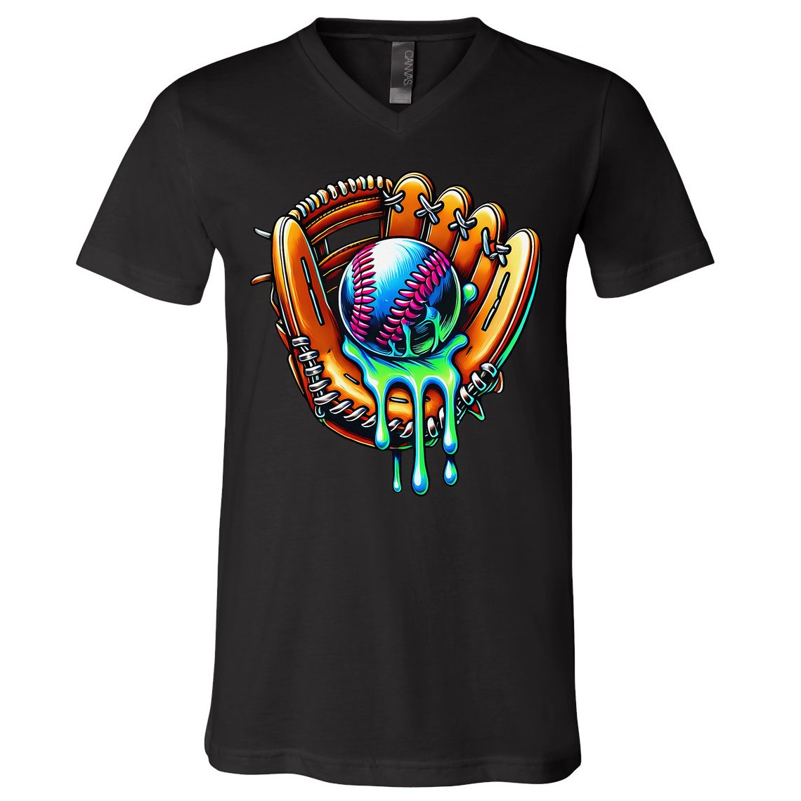 Baseball Drip Ice Cream Sprinkles Baseball Glove V-Neck T-Shirt