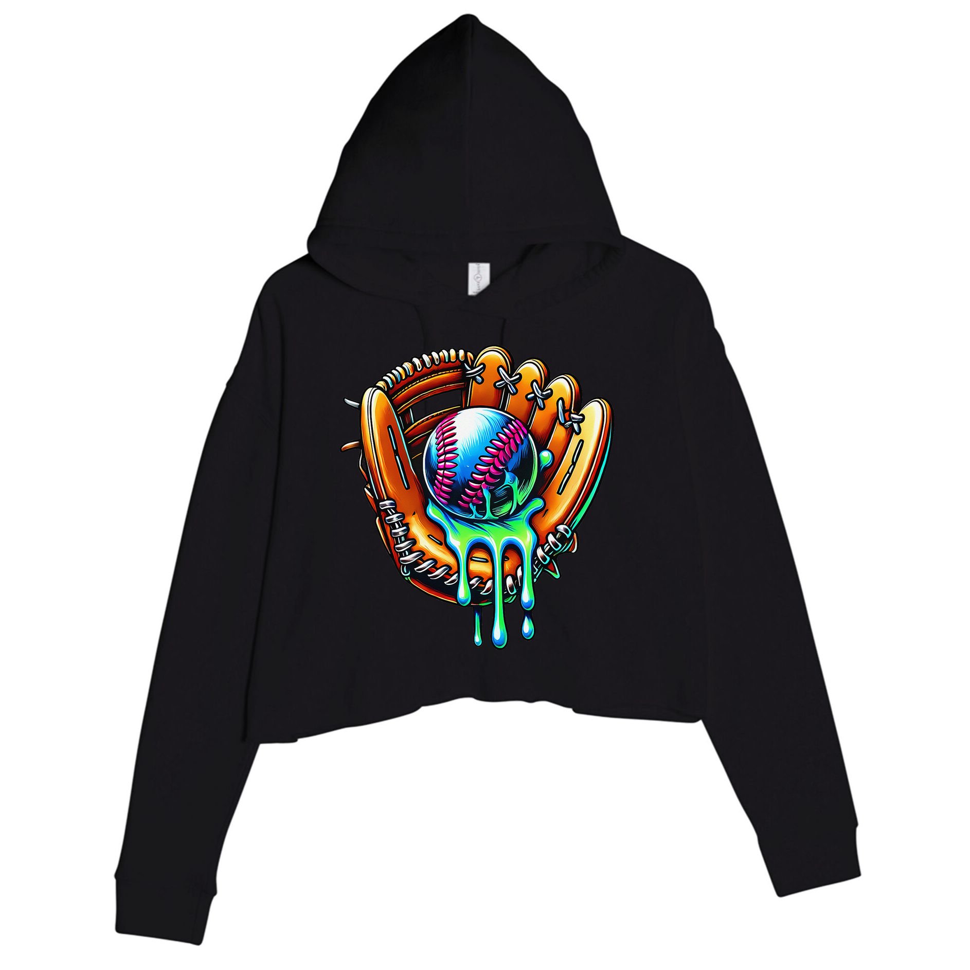 Baseball Drip Ice Cream Sprinkles Baseball Glove Crop Fleece Hoodie