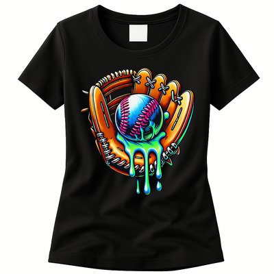 Baseball Drip Ice Cream Sprinkles Baseball Glove Womens T-Shirt
