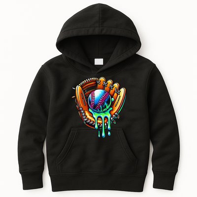 Baseball Drip Ice Cream Sprinkles Baseball Glove Kids Hoodie