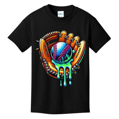 Baseball Drip Ice Cream Sprinkles Baseball Glove Kids T-Shirt