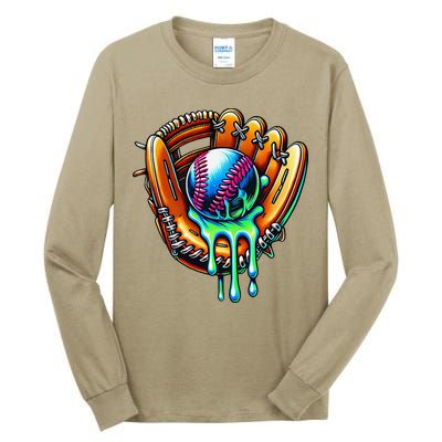 Baseball Drip Ice Cream Sprinkles Baseball Glove Tall Long Sleeve T-Shirt